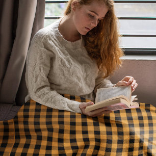 Autumn Fall Simple Orange Buffalo Check Fleece Blanket