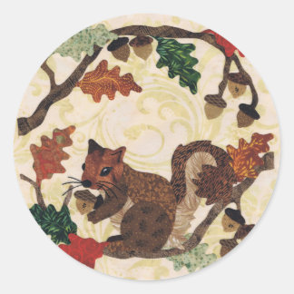 Autumn Fall Squirrel Rustic Floral Leaves Elegant Classic Round Sticker