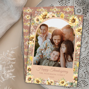 Autumn Fall Sunflower Farmhouse Happy Thanksgiving Holiday Card