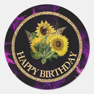 Autumn Fall sunflowers Happy Birthday Classic Round Sticker