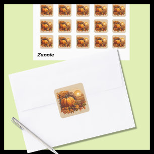 Autumn Fall Sunset Scene with Pumpkin  Square Sticker