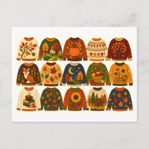 Autumn/Fall Sweater Collage Postcard