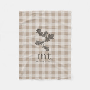 Autumn Fall Taupe Plaid Foliage Monogram Initials Fleece Blanket