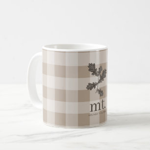 Autumn Fall Taupe Plaid Modern Foliage Monogram Coffee Mug