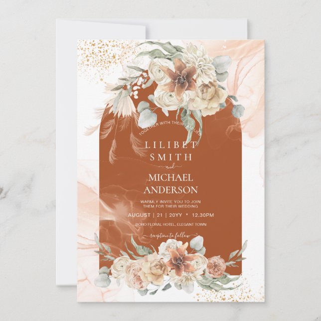 Autumn Fall Terracotta Floral Pampas Grass WEDDING (Front)