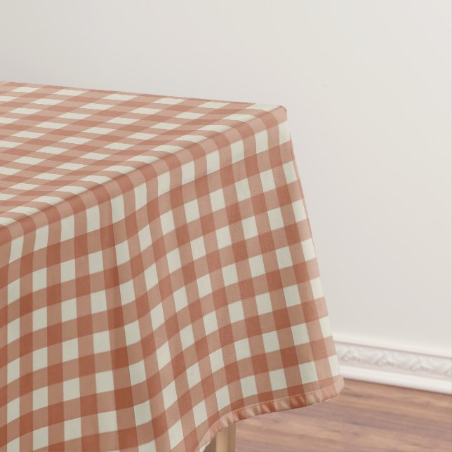 Autumn Fall Terracotta Rustic Gingham Plaid Check Tablecloth (In Situ)