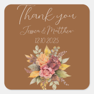 Autumn Fall Terracotta Rustic Watercolor Wedding Square Sticker