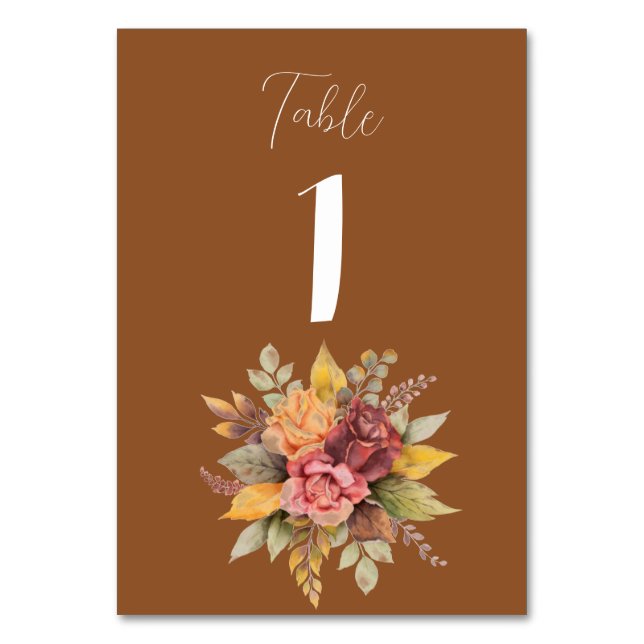 Autumn Fall Terracotta Rustic Watercolor Wedding Table Number (Front)