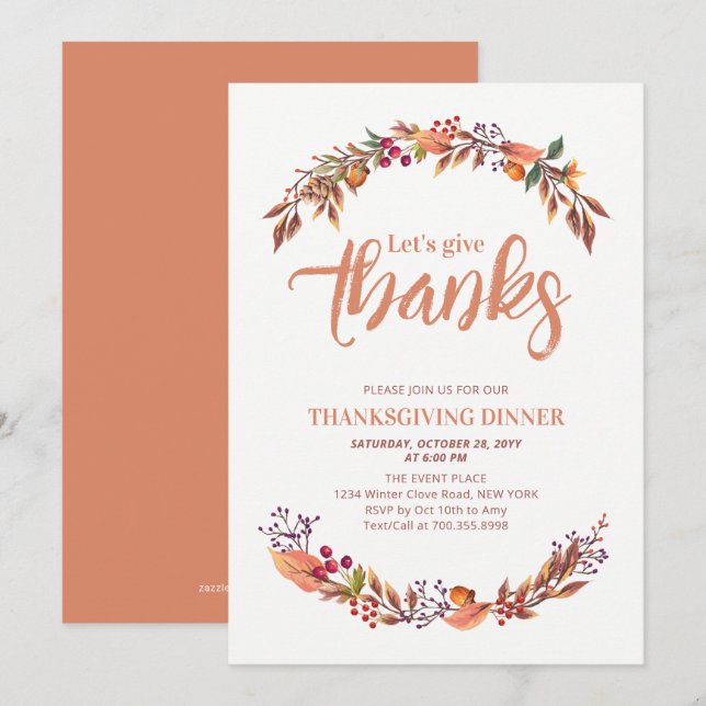Autumn/Fall Thanks giving dinner invitation (Front/Back)