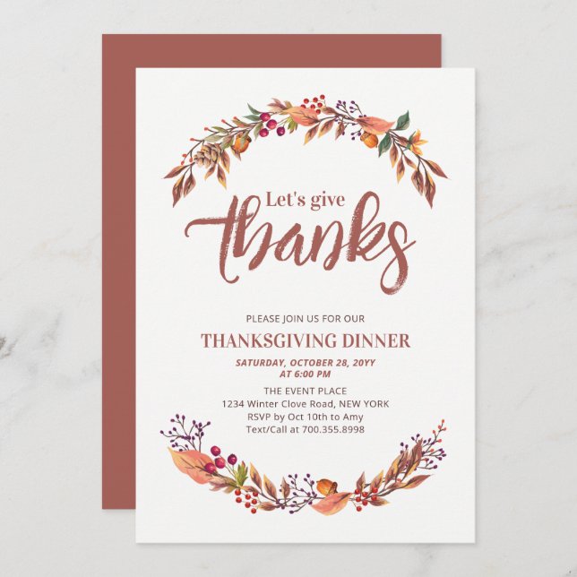 Autumn/Fall Thanks giving dinner invitation (Front/Back)