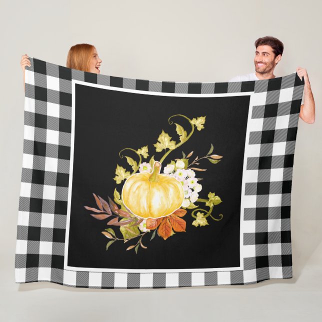 Autumn Fall Thanksgiving Floral Pumpkin  Fleece Blanket (In Situ)