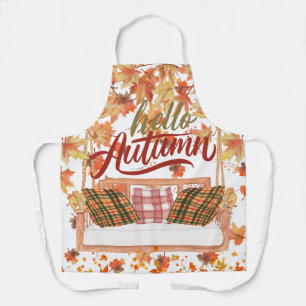 Autumn Fall Thanksgiving Orange Leaves Scene Apron