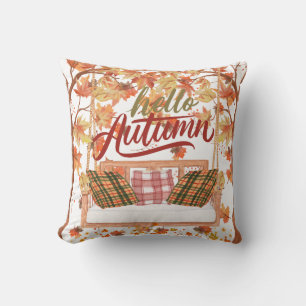 Autumn Fall Thanksgiving Orange Leaves Scene Cushion