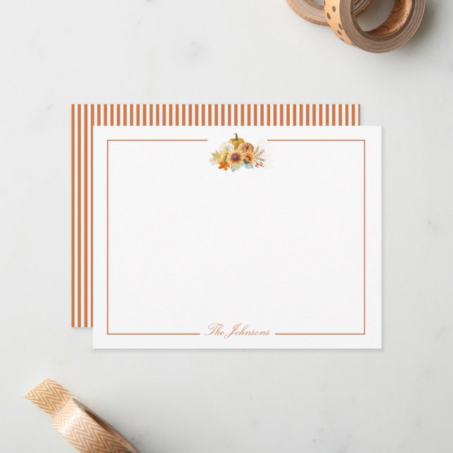 Autumn Fall Thanksgiving Personalised Stationery Card (Front/Back In Situ)