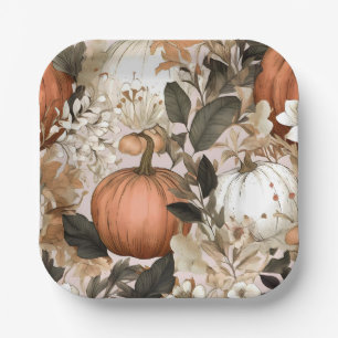 Autumn / Fall Thanksgiving pumpkins Paper Plate
