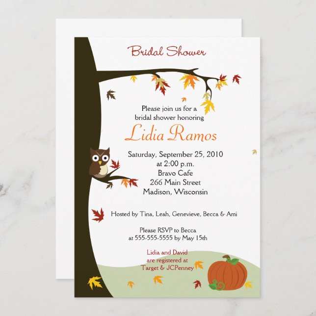 Autumn Fall Theme Bridal Shower Invitation (Front/Back)