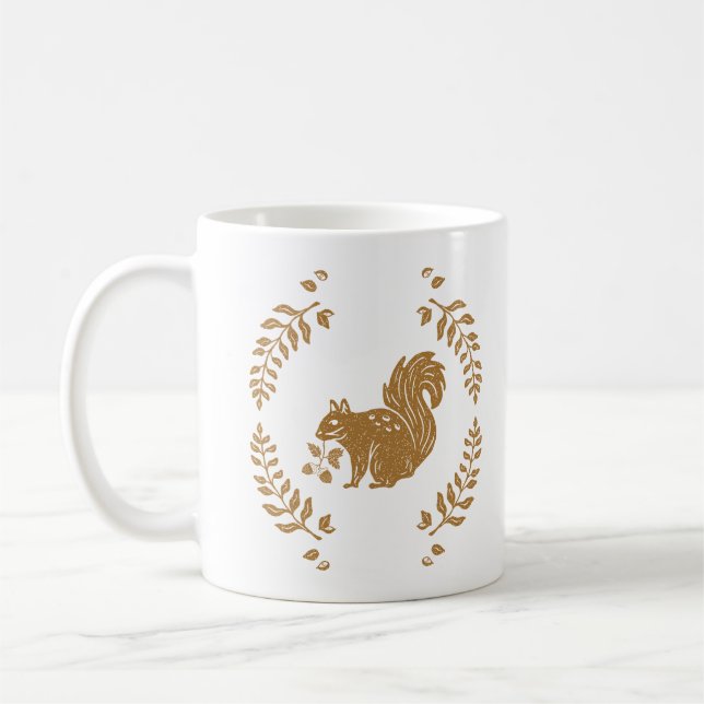 Autumn Fall Themed Stamp Style Squirrel Coffee Mug (Left)