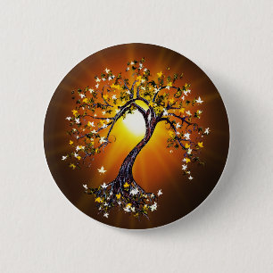 Autumn Fall Tree at Sunset Button