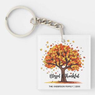 Autumn Fall Tree Happy Thanksgiving Blessed Key Ring