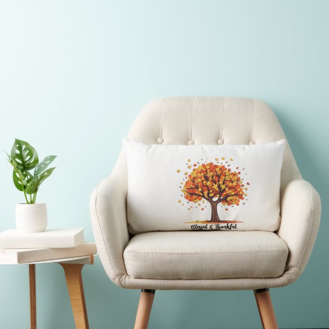 Autumn Fall Tree Happy Thanksgiving Blessed Lumbar Cushion (Chair)