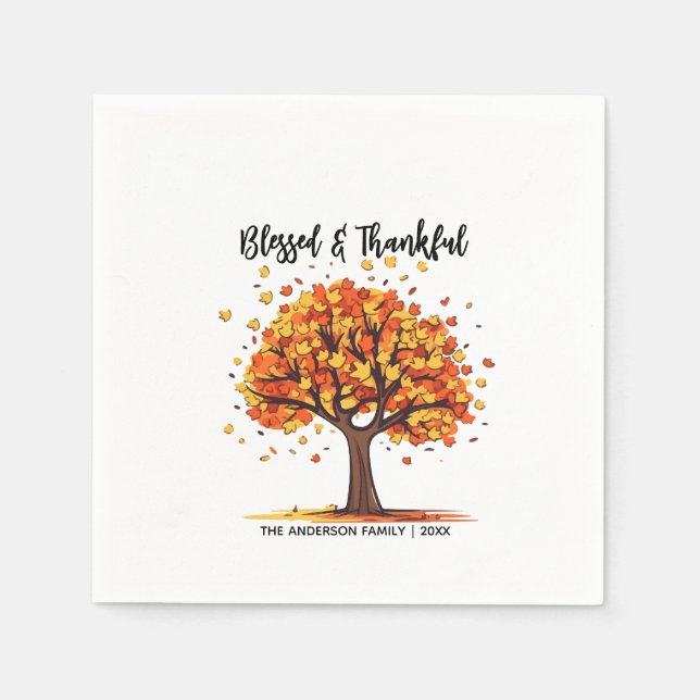 Autumn Fall Tree Happy Thanksgiving Blessed  Napkin (Front)