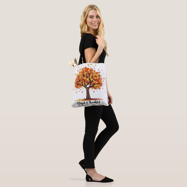 Autumn Fall Tree Happy Thanksgiving Blessed Tote Bag (On Model)