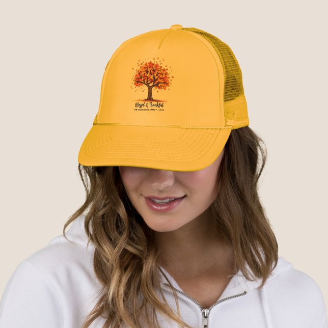 Autumn Fall Tree Happy Thanksgiving Blessed Trucker Hat (In Situ)
