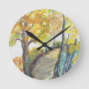 Autumn Fall Tree Leaves Art Painting Destiny Round Clock