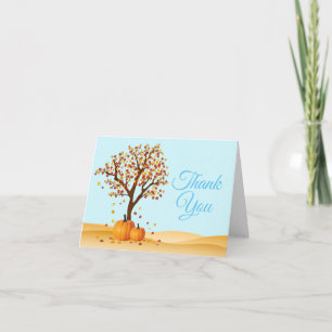 Autumn Fall Trees Pumpkin Blue Thank You card