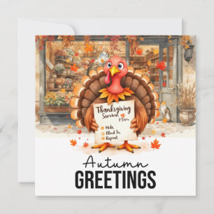 Autumn Fall Turkey is at Florist Shop Thanksgiving Holiday Card