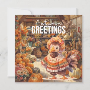 Autumn Fall Turkey is at Florist Shop Thanksgiving Holiday Card