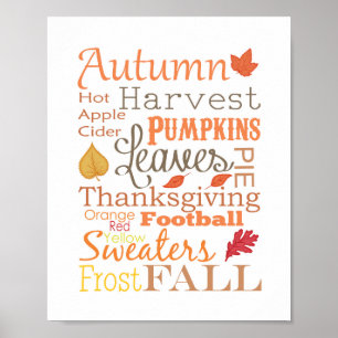 Autumn Fall Typography Wall Art