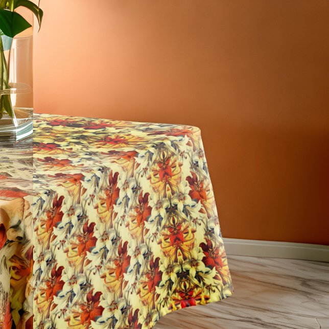 Autumn Fall Vermillion White Lily Abstract Tablecloth (Creator Uploaded)