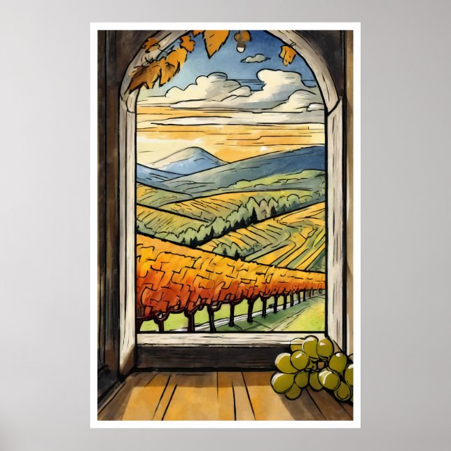 Autumn / Fall Vineyard view from a Window Poster (Front)