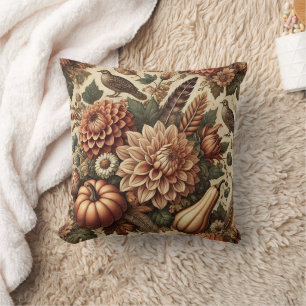 Autumn Fall Vintage Floral Pumpkin Cushion