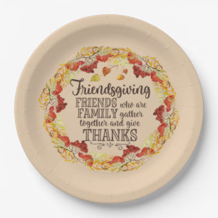 Autumn Fall Watercolor Berry Leaves Friendsgiving Paper Plate