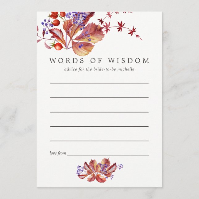 Autumn - Fall Watercolor Bridal Shower Advice (Front)