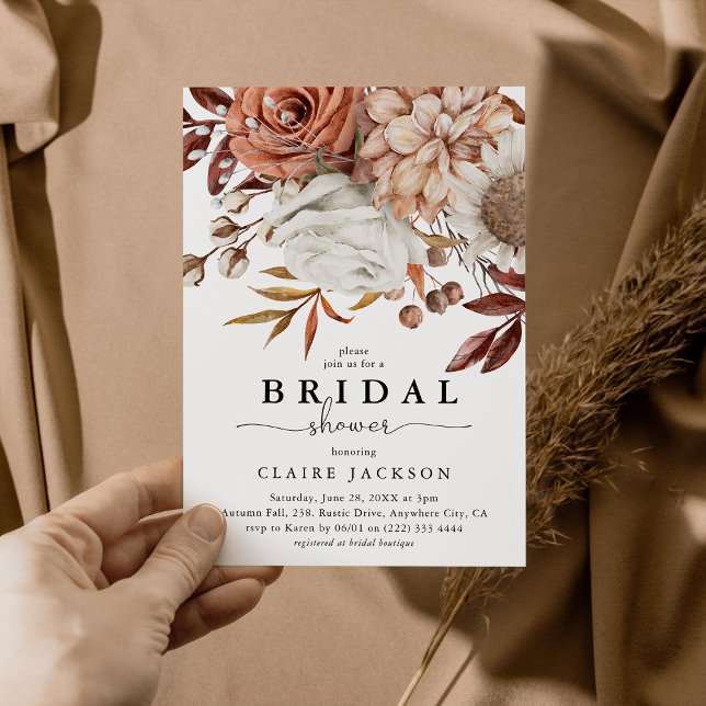 Autumn Fall Watercolor Floral Bridal Shower Invitation (Creator Uploaded)