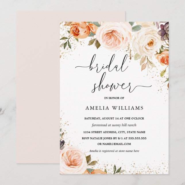 Autumn Fall Watercolor Flower Bridal Shower Invitation (Front/Back)
