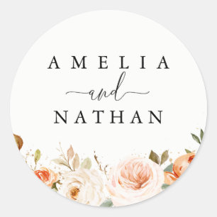 Autumn Fall Watercolor Flower Wedding Classic Round Sticker