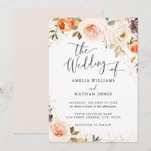Autumn Fall Watercolor Flower Wedding Invitation