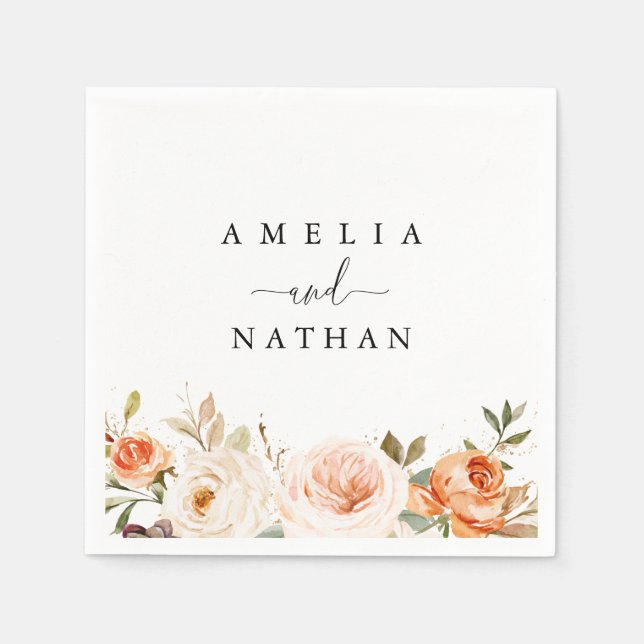 Autumn Fall Watercolor Flower Wedding Napkin (Front)