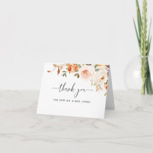 Autumn Fall Watercolor Flower Wedding Thank You Card