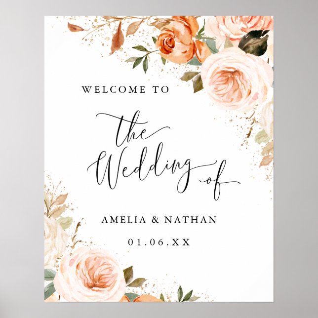 Autumn Fall Watercolor Flower Welcome Wedding Poster (Front)