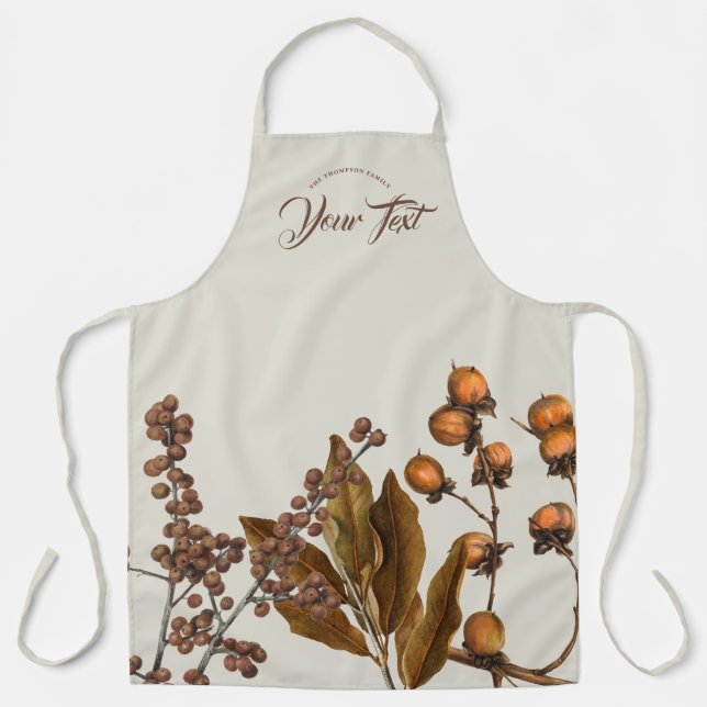 Autumn Fall Watercolor Foliage Leaves Custom Text Apron (Front)