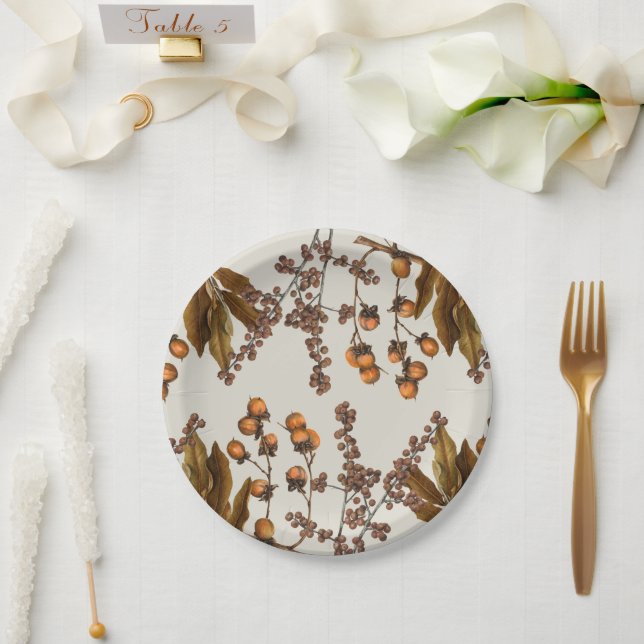 Autumn Fall Watercolor Foliage Leaves  Paper Plate (Wedding)