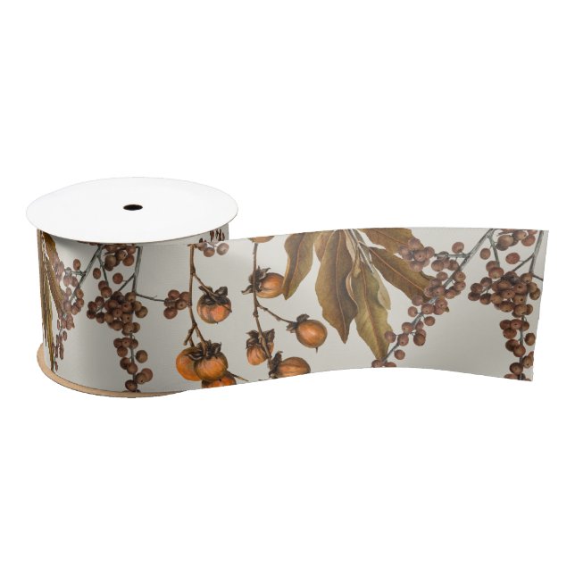 Autumn Fall Watercolor Foliage Leaves  Satin Ribbon (Spool)