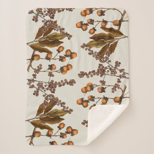 Autumn Fall Watercolor Foliage Leaves  Sherpa Blanket (Front)