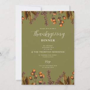 Autumn Fall Watercolor Foliage Thanksgiving Dinner Invitation