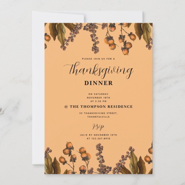 Autumn Fall Watercolor Foliage Thanksgiving Dinner Invitation (Front)